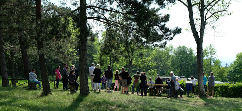 Un groupe de visiteurs devant la batterie 1